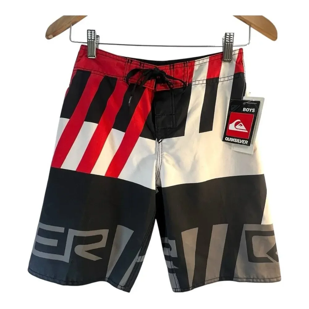 QUICKSILVER RETRO Graphic BOARDSHORTS Black and White and Red NEW WITH TAGS SZ 6